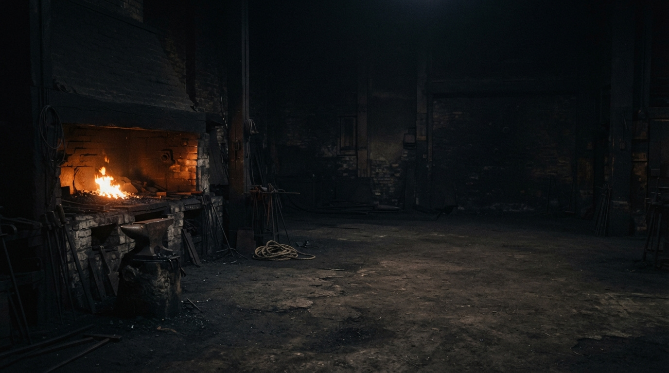 A wide quiet foundry floor