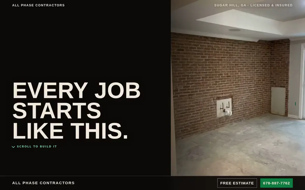 All Phase Contractors live website, scrolling